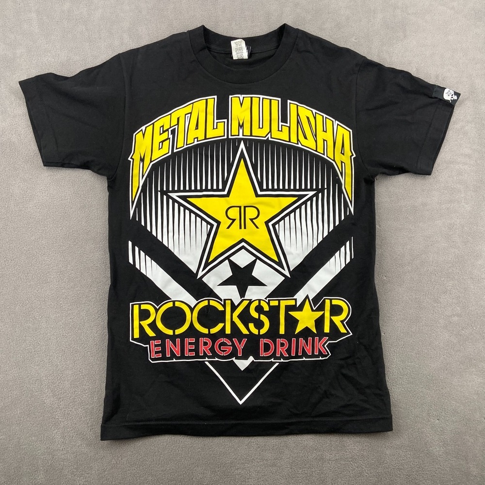 Vintage Metal Mulisha Rockstar Energy Drink T Shirt Mens Small Black Graphic